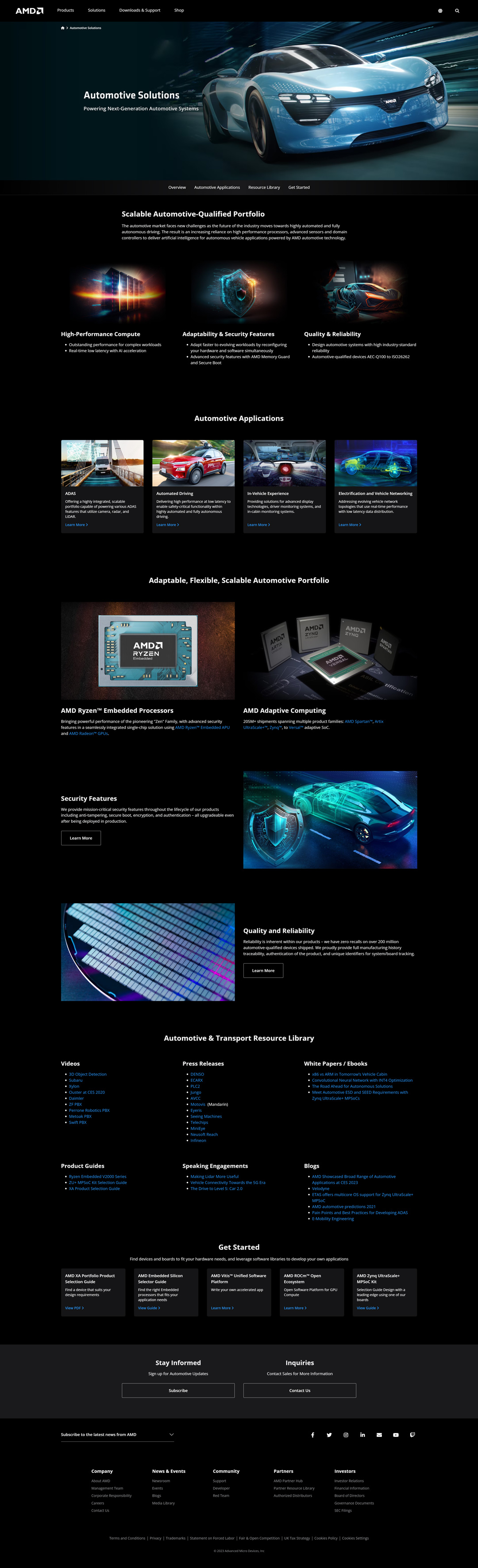 AMD Automotive Solutions web page